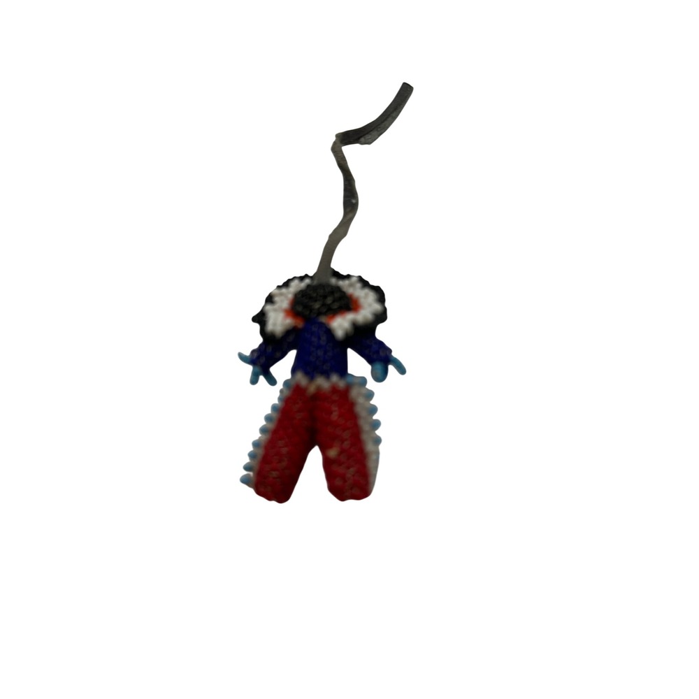 Vintage Beaded Doll Charm Keychain Folk Art Seed Bead Figure Red White Blue - Picture 4 of 4